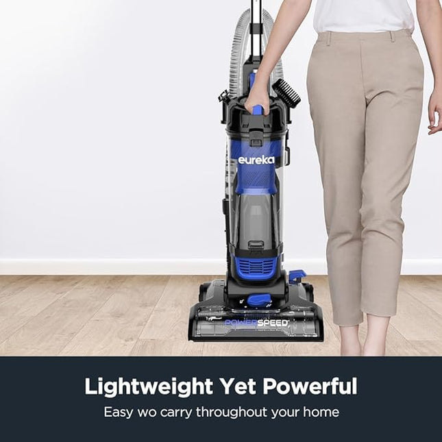 Eureka Powerful Bagless Upright Vacuum Cleaners for Home Pets, Lightweight Household Vacuum Cleaner for Carpet and Hard Floor, PowerSpeed NEU280C with Pet Turbo Brush, Blue