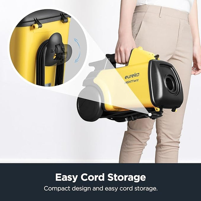 Eureka Mighty Mite 3670G Corded Canister Vacuum Cleaner Bagged for Carpets and Hard floors,Pet,Yellow w/ 2 Dust Bags
