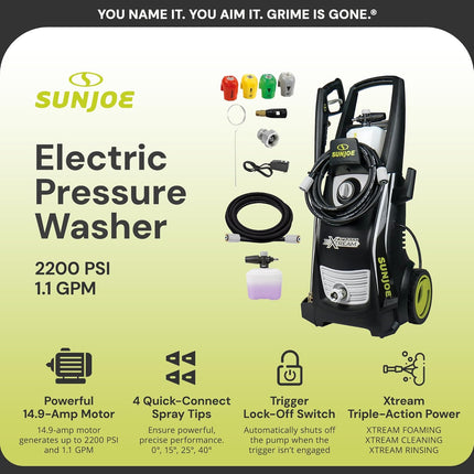 Sun Joe SPX3000-XT 2200 Max PSI 1.65 GPM 13 Amp Xtream Clean Electric Pressure Washer