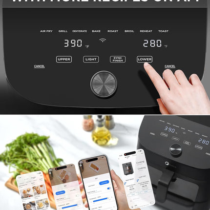 Midea Dual Basket Air Fryer Oven 11 Quart 8 in 1 Functions, Clear Window, Smart Sync Finish, Works with Alexa, Wi-Fi Connectivity MAD111D8APKW