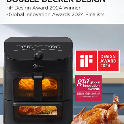 Midea Dual Basket Air Fryer Oven 11 Quart 8 in 1 Functions, Clear Window, Smart Sync Finish, Works with Alexa, Wi-Fi Connectivity MAD111D8APKW