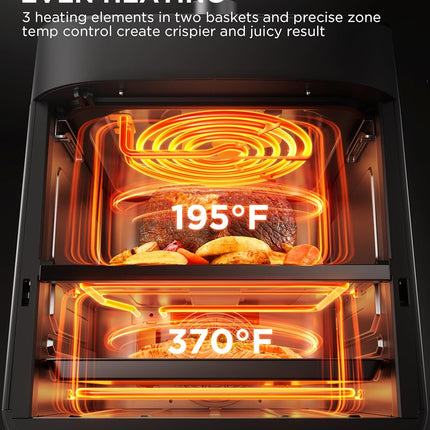 Midea Dual Basket Air Fryer Oven 11 Quart 8 in 1 Functions, Clear Window, Smart Sync Finish, Works with Alexa, Wi-Fi Connectivity MAD111D8APKW