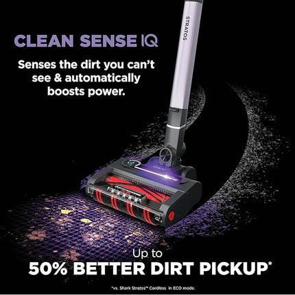 Shark Stratos Cordless Vacuum with Clean Sense IQ and Odour Neutralizer, DuoClean Powerfins HairPro, Includes Duster Crevice Tool & Anti-Allergen Brush, Up to 60 Minute Runtime, Ash Purple, IZ862HC (Refurbished)
