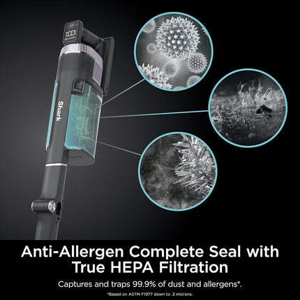 Shark Stratos Cordless Vacuum with Clean Sense IQ and Odour Neutralizer, DuoClean Powerfins HairPro, Includes Duster Crevice Tool & Anti-Allergen Brush, Up to 60 Minute Runtime, Ash Purple, IZ862HC (Refurbished)