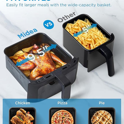 Midea Dual Basket Air Fryer Oven 11 Quart 8 in 1 Functions, Clear Window, Smart Sync Finish, Works with Alexa, Wi-Fi Connectivity MAD111D8APKW