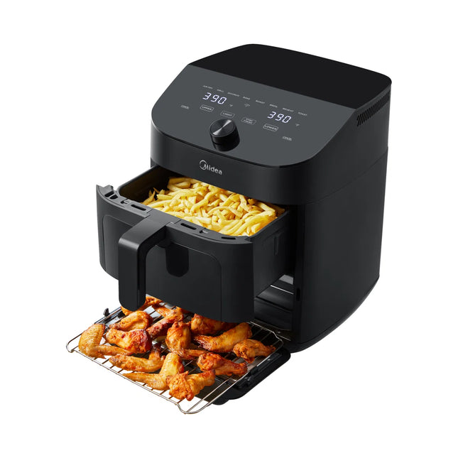 Midea Dual Basket Air Fryer Oven 11 Quart 8 in 1 Functions, Clear Window, Smart Sync Finish, Works with Alexa, Wi-Fi Connectivity MAD111D8APKW