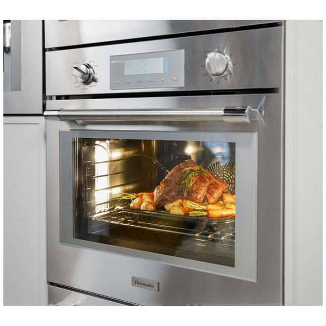 Thermador Professional Series PO301W Single Wall Oven, 30 inch Exterior Width, True Convection, Self Clean, 4.5 cu. ft. Capacity, Temperature Probe, Wifi Enabled, Stainless Steel colour Telescopic Gliding Extension Rack, True European Convection