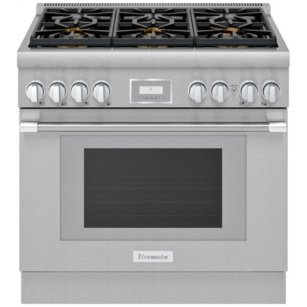 Thermador PRG366WH Gas Range, 5.7 cu. ft. Capacity, 36 inch Exterior Width, True Convection, 6 Burners, 18,000 BTU Highest Burner, Stainless Steel colour