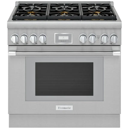 Thermador PRG366WH Gas Range, 5.7 cu. ft. Capacity, 36 inch Exterior Width, True Convection, 6 Burners, 18,000 BTU Highest Burner, Stainless Steel colour