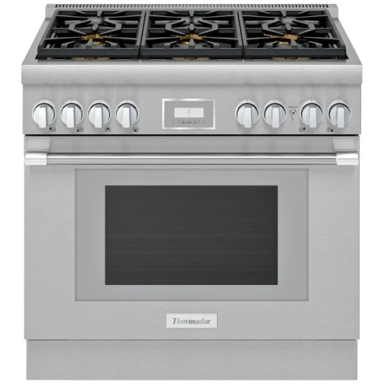 Thermador PRG366WH Gas Range, 5.7 cu. ft. Capacity, 36 inch Exterior Width, True Convection, 6 Burners, 18,000 BTU Highest Burner, Stainless Steel colour