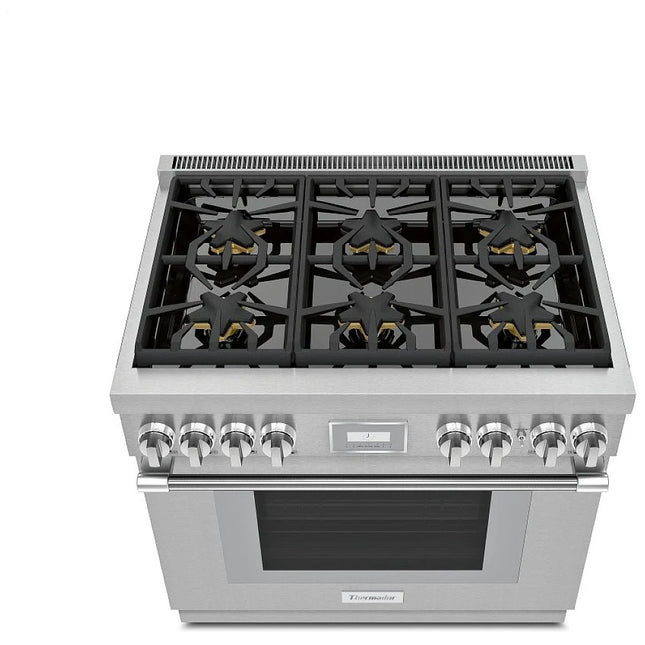Thermador PRG366WH Gas Range, 5.7 cu. ft. Capacity, 36 inch Exterior Width, True Convection, 6 Burners, 18,000 BTU Highest Burner, Stainless Steel colour