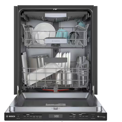 Bosch 800 Series 24 in. Black Top Control Tall Tub Pocket Handle Dishwasher with Stainless Steel Tub, 42 dBA, SHP78CM6N  Black Noir